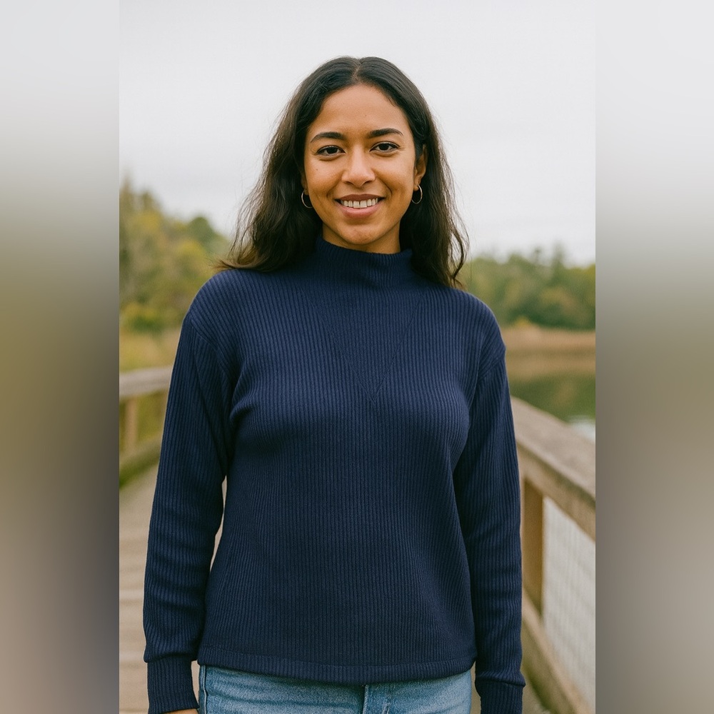 LOFT Navy Blue Mock Neck Ribbed Knit Sweater Women’s Small